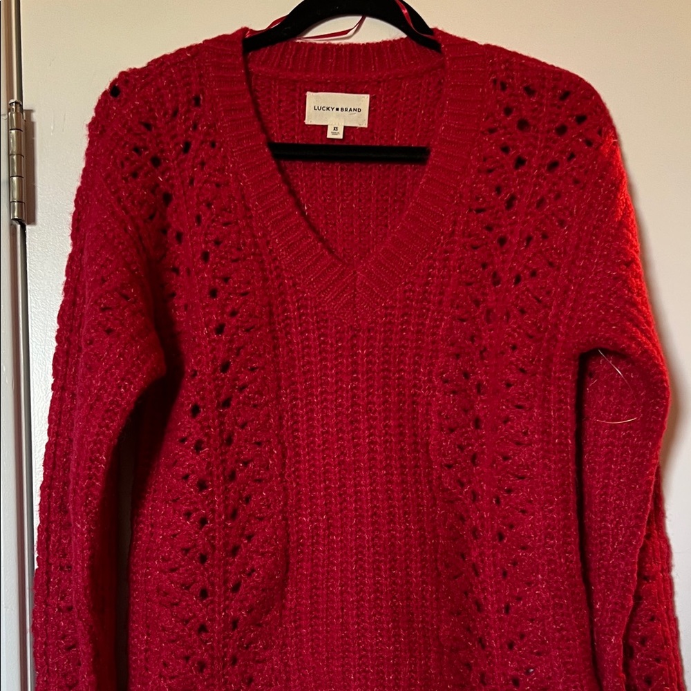 Lucky Brand Women's V-Neck Sweater in Red